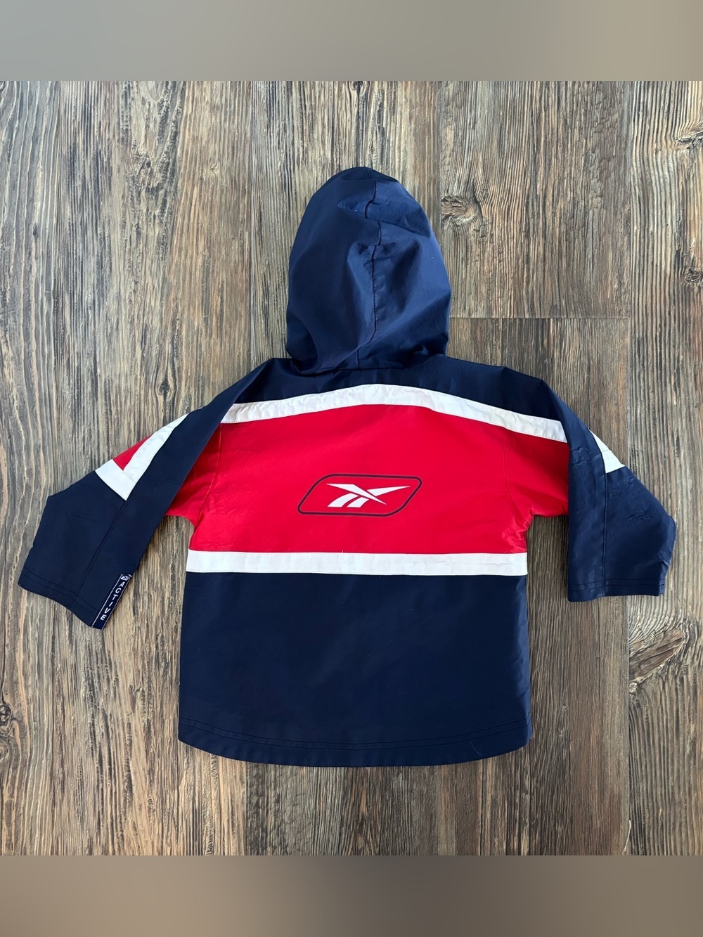 Reebok Kids Waterproof Hooded Jacket Size 2T Red White Blue Polyvinyl Pockets - Picture 2 of 11
